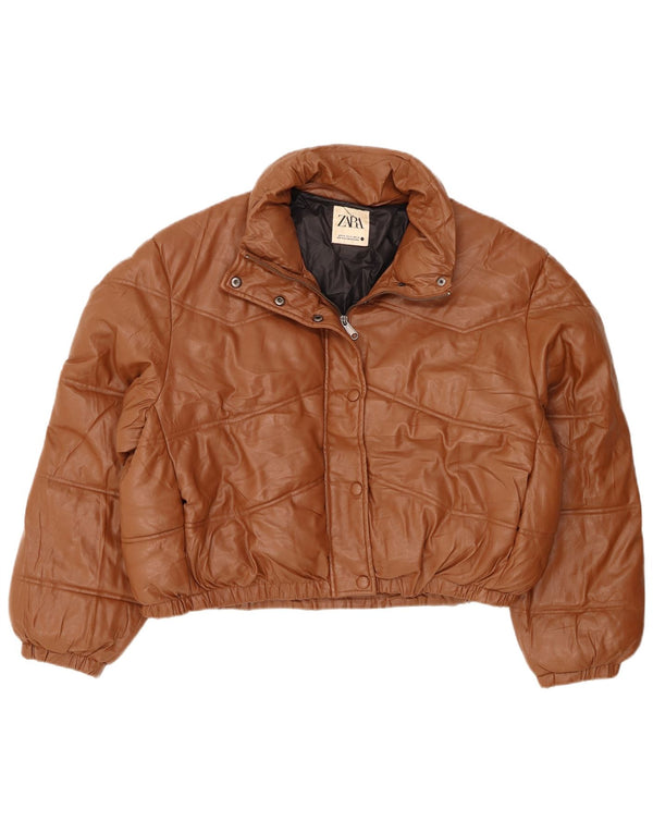 Jachetă căptușită supradimensionată din piele artificială pentru femei Zara UK 18 XL Maro Poliester
