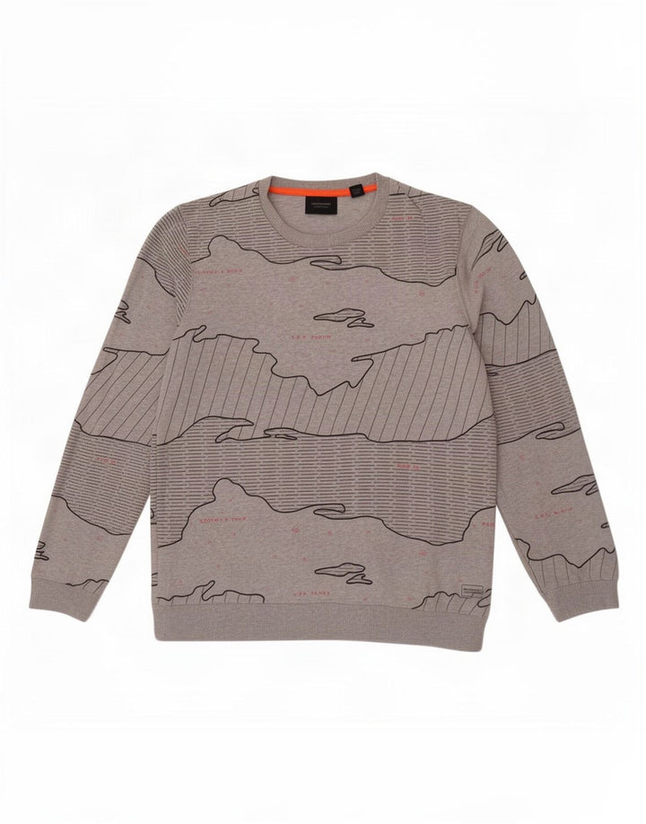 Scotch & Soda Hanorac pentru bărbați cu model abstract Jumper mare bumbac gri