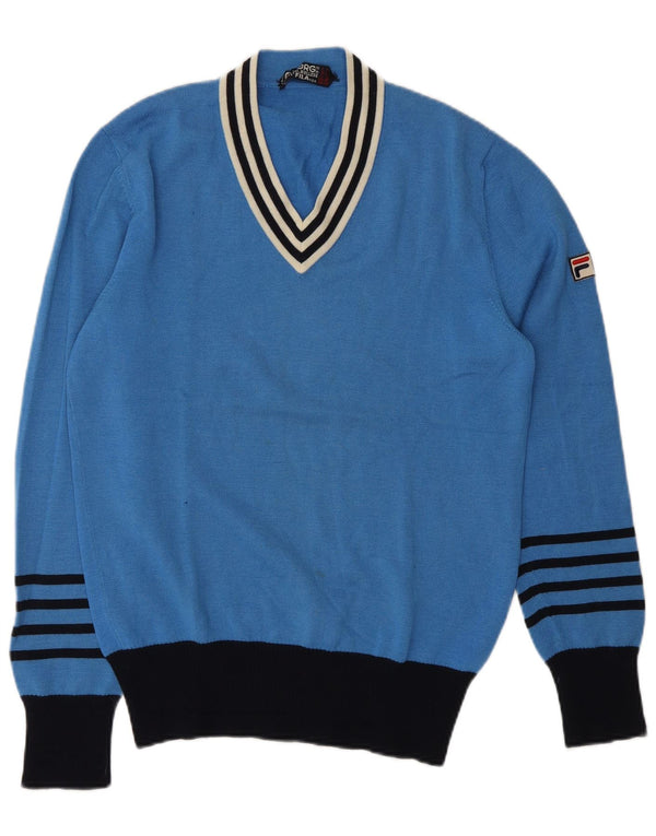 Pulover Fila Maglificio Biellesse cu decolteu în V pentru bărbați UK 36 Small Blue