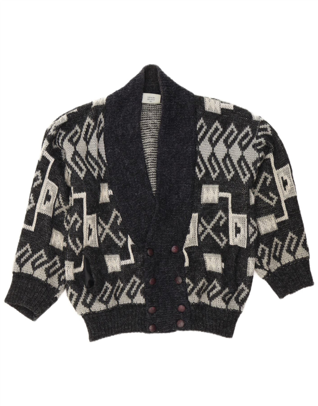 Cardigan Vintage pentru bărbați, mare, gri, geometric