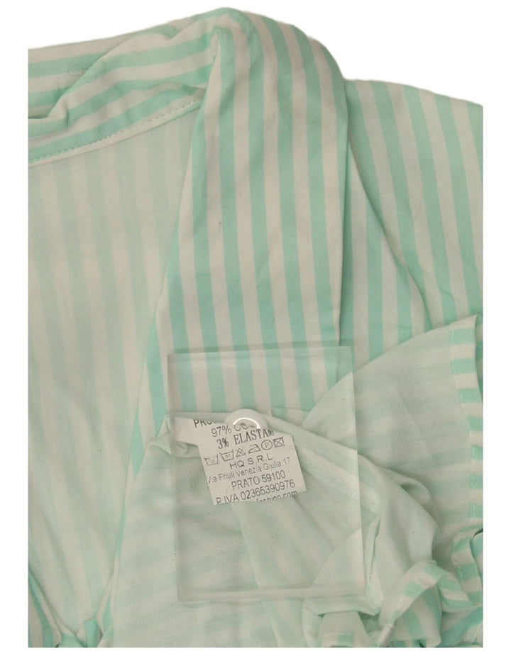 Bluză cămașă cu mânecă scurtă pentru femei VINTAGE UK 14 Medium Green Pinstripe