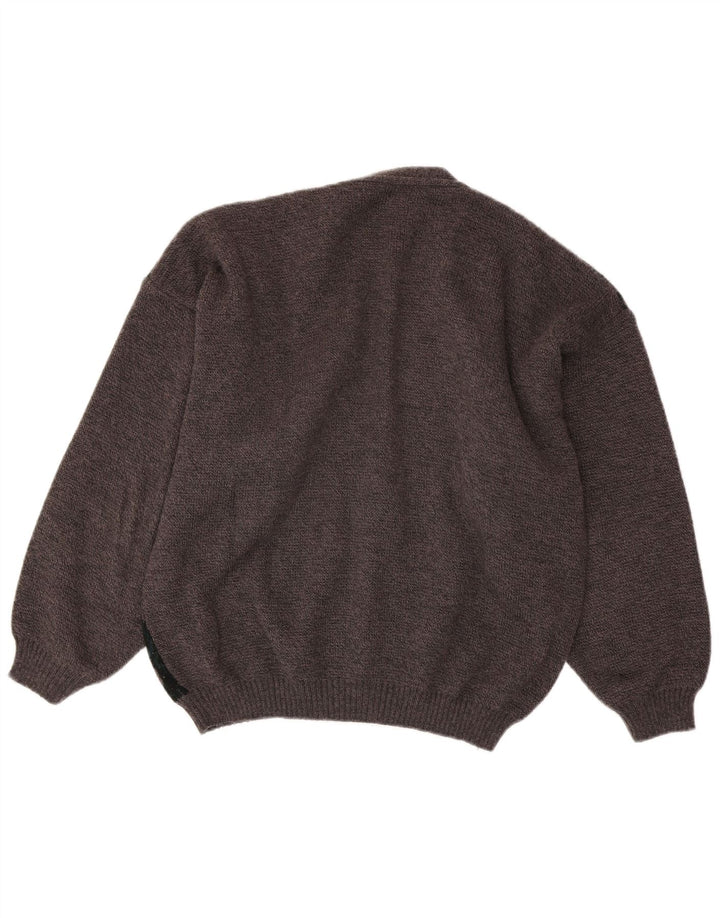 Pulover cardigan pentru bărbați VINTAGE Gri mediu Argyle/Diamond Acrylic