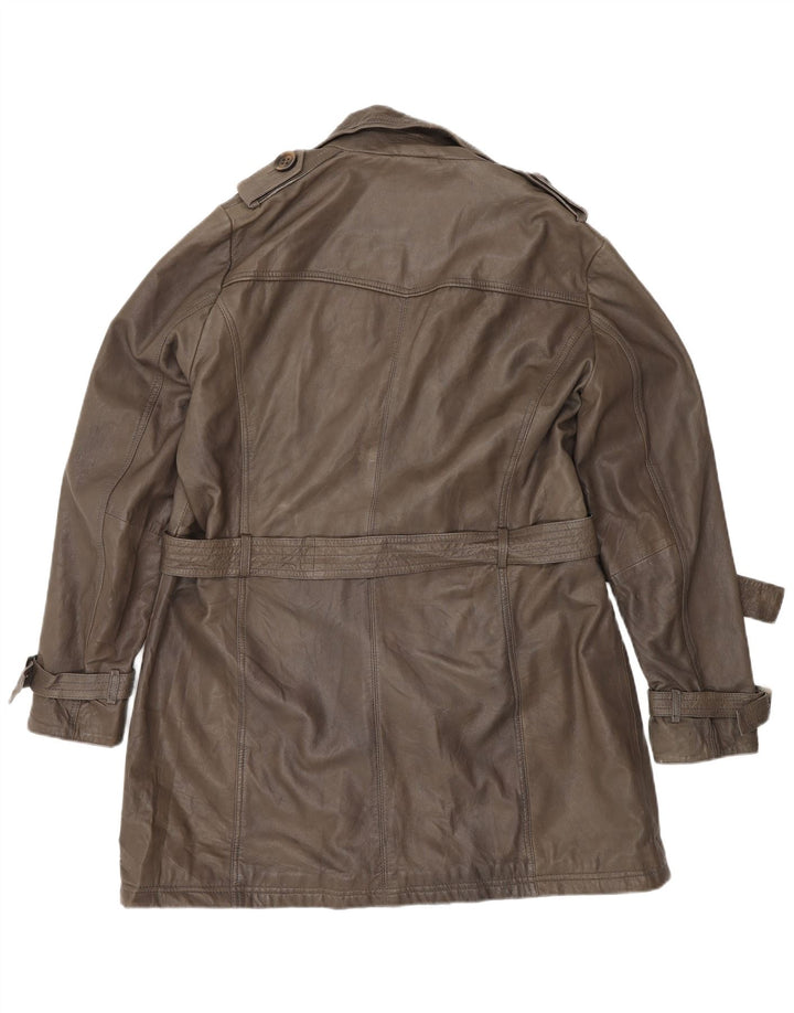 Palton militar din piele pentru femei ALBA MODA UK 20 2XL piele maro