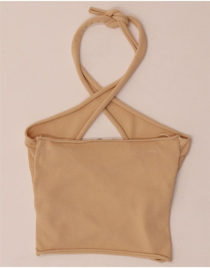 Top Crop Halter pentru femei Zara UK 8 Small Beige Viscose