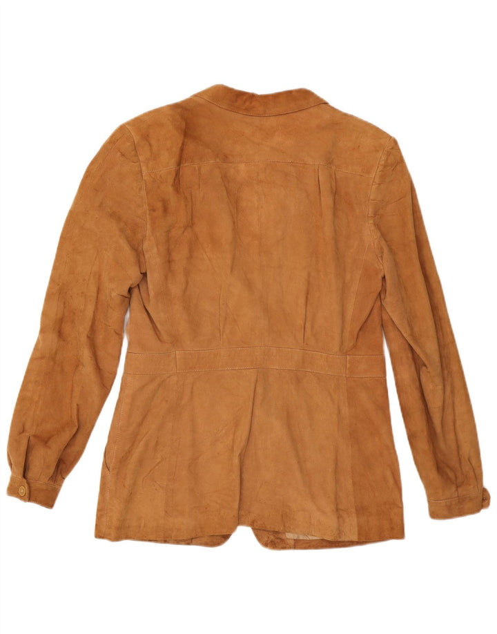 Blazer Vintage pentru femei cu 3 nasturi din piele intoarsa, UK 14, maro mediu