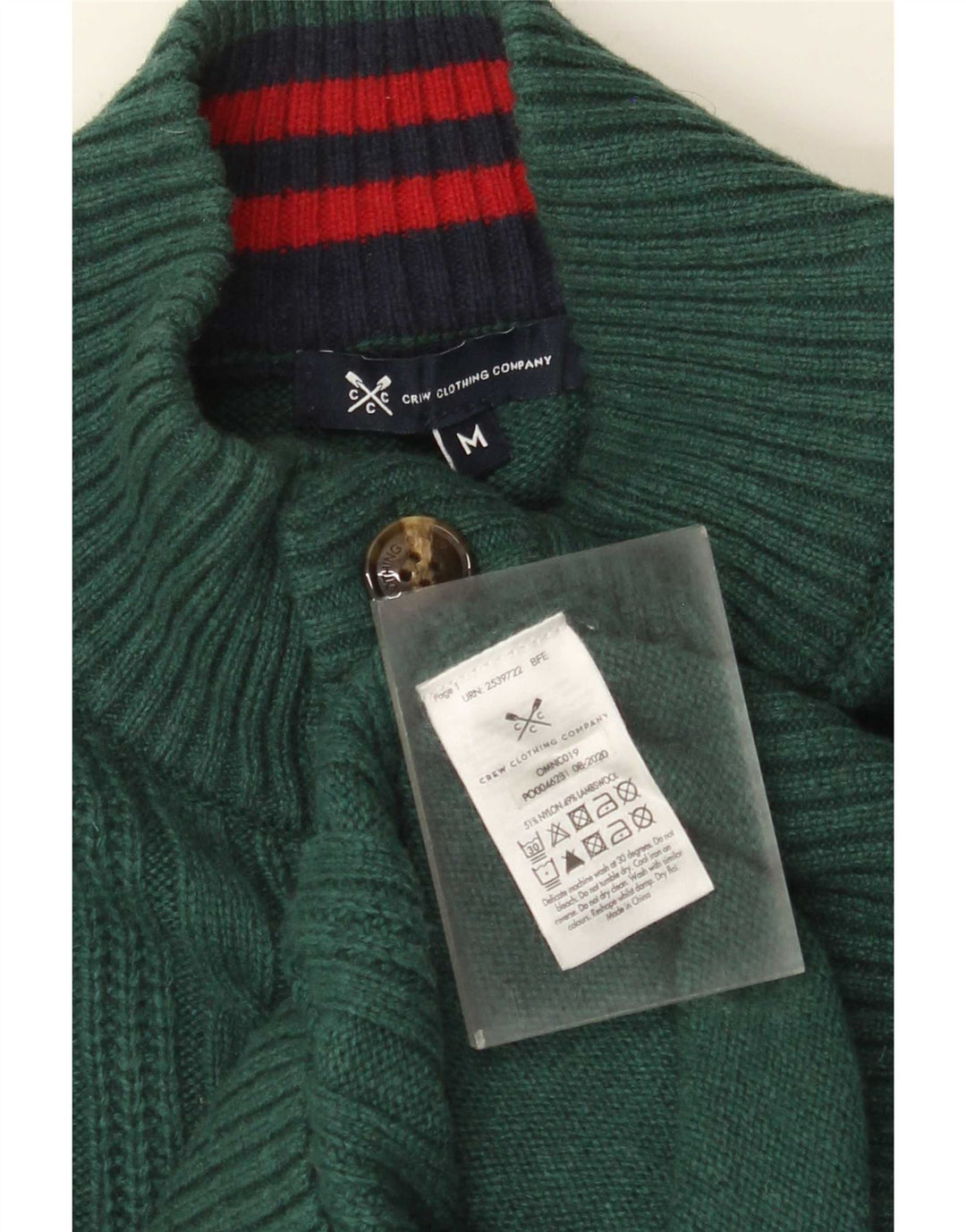 Crew Clothing Pulover pentru bărbați cu gât cu nasturi Nailon verde mediu