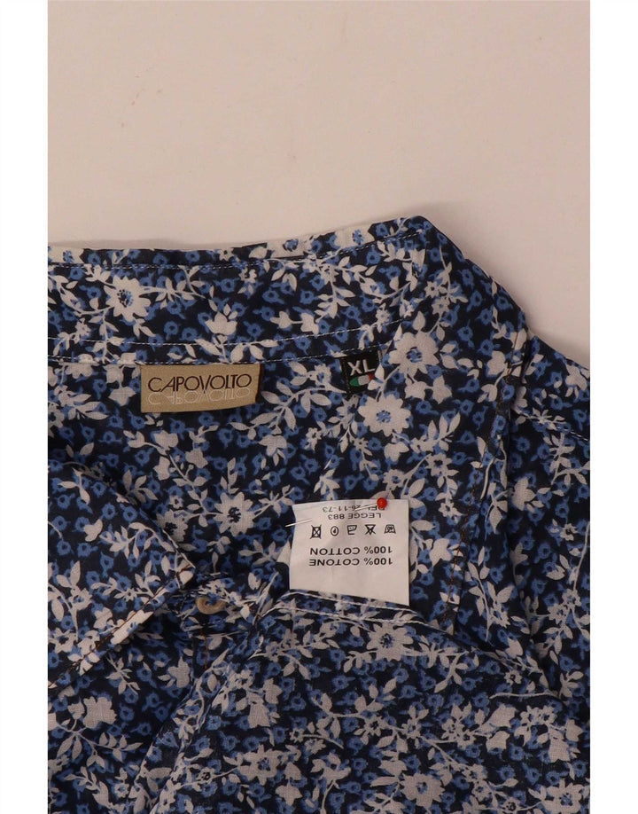 Cămașă Vintage pentru bărbați XL Albastru Bumbac Floral