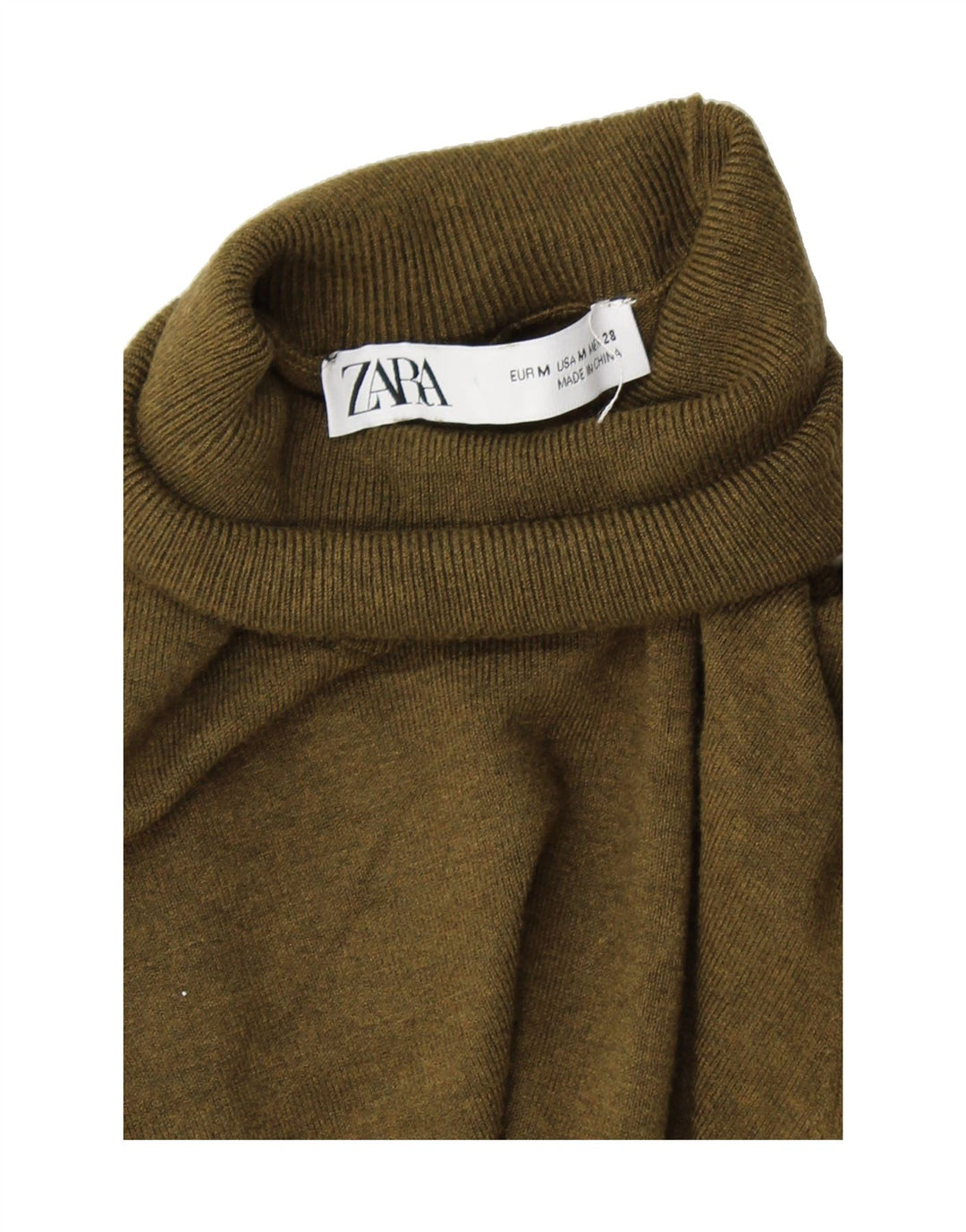 ZARA Womens Roll Neck Jumper Sweater UK 12 Medium Khaki Viscose Vintage Zara and Second-Hand Zara from Messina Hembry 