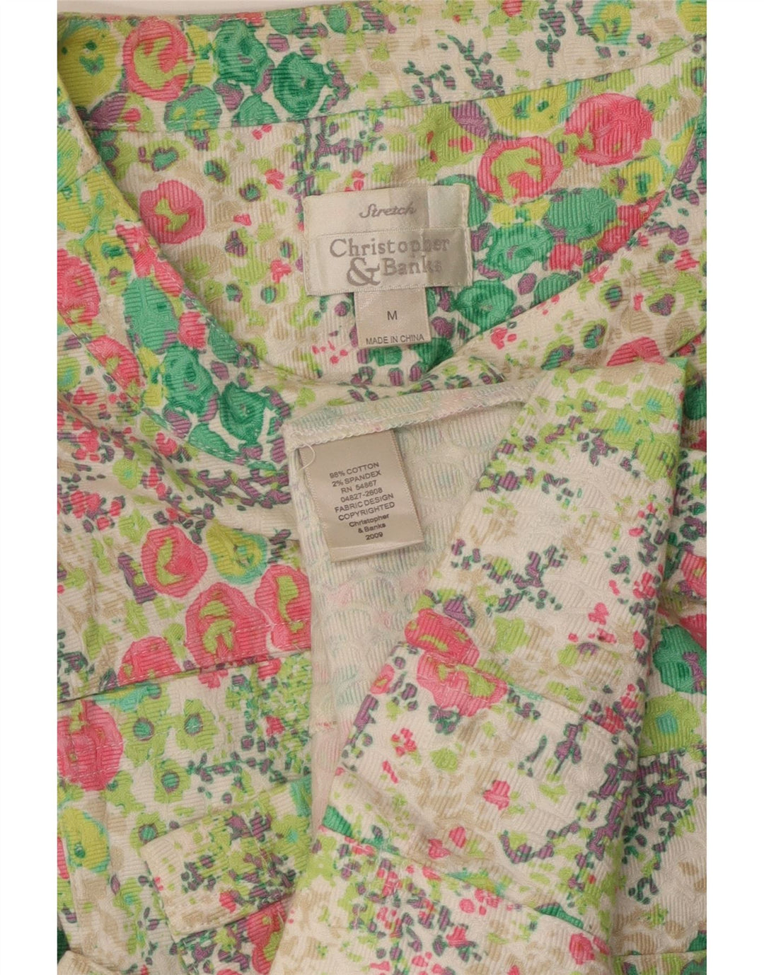 Bluză cămașă pentru femei VINTAGE cu mâneci 3/4 UK 12 Medium Multicolor Floral