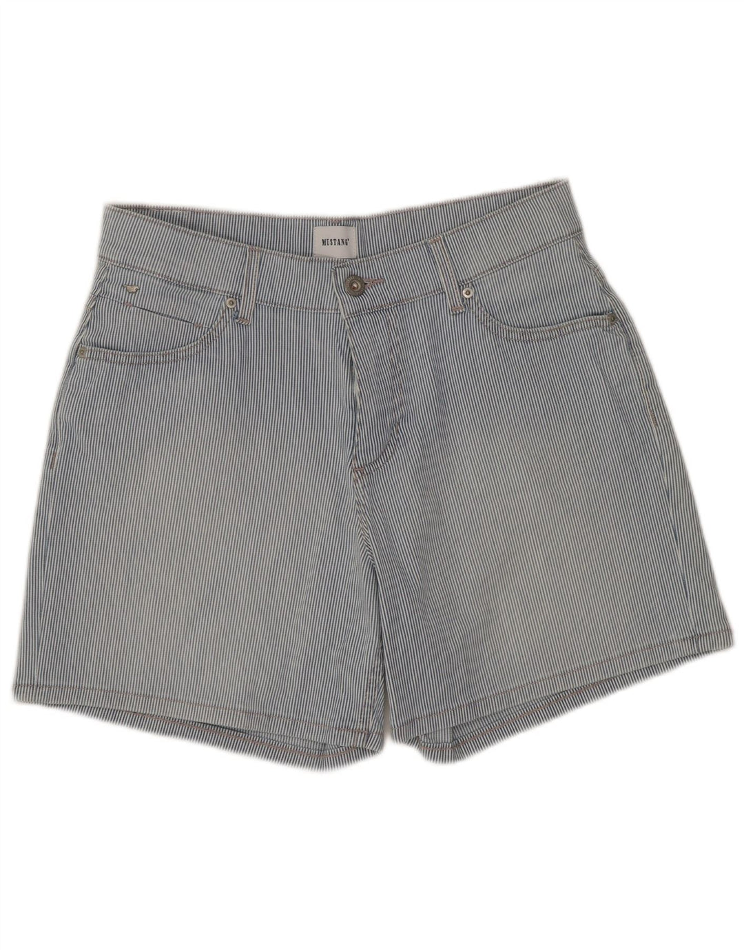 Pantaloni scurți casual pentru femei Mustang W27, bumbac cu dungi mici, albastre