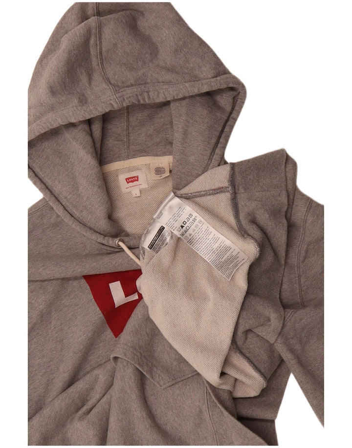 LEVI'S Mens Graphic Hoodie Jumper Large Grey Cotton