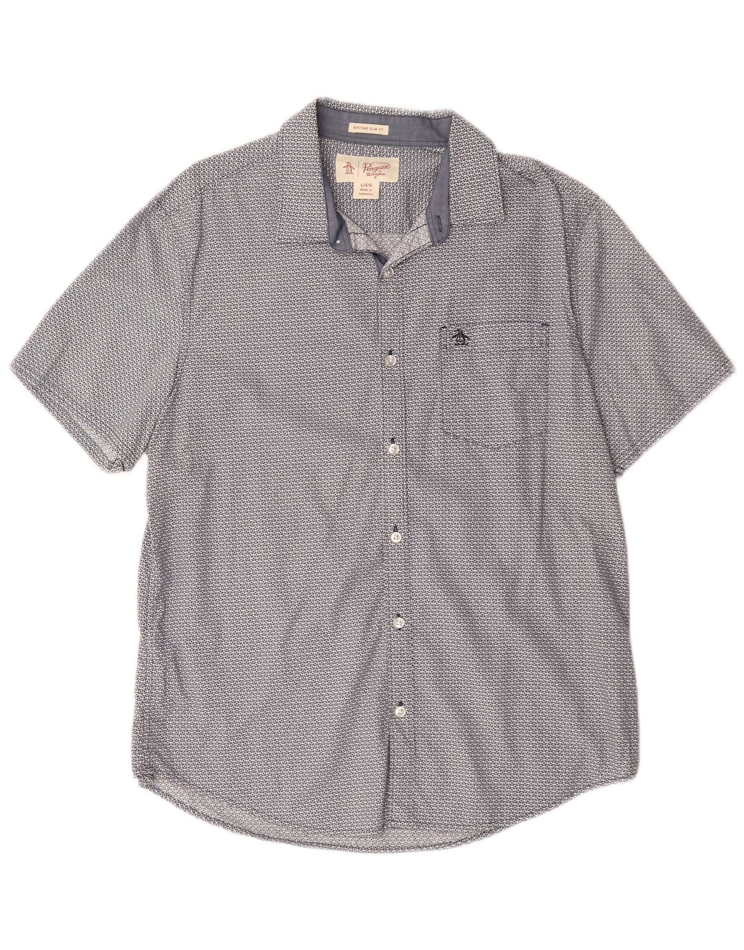 Cămașă cu mânecă scurtă pentru bărbați PENGUIN Heritage Slim Fit, mare, albastră, geometrică