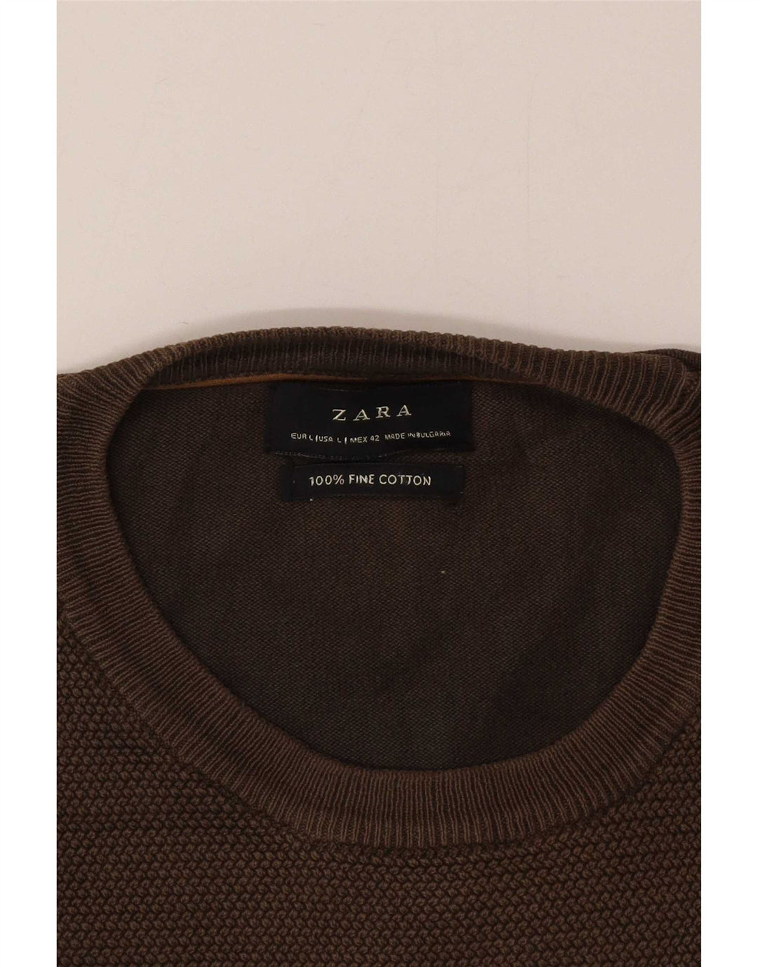 Pulover pentru bărbați Zara, cu decolteu, mare, maro, bumbac