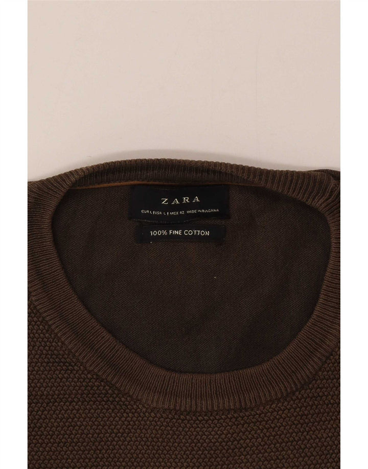 Pulover pentru bărbați Zara, cu decolteu, mare, maro, bumbac