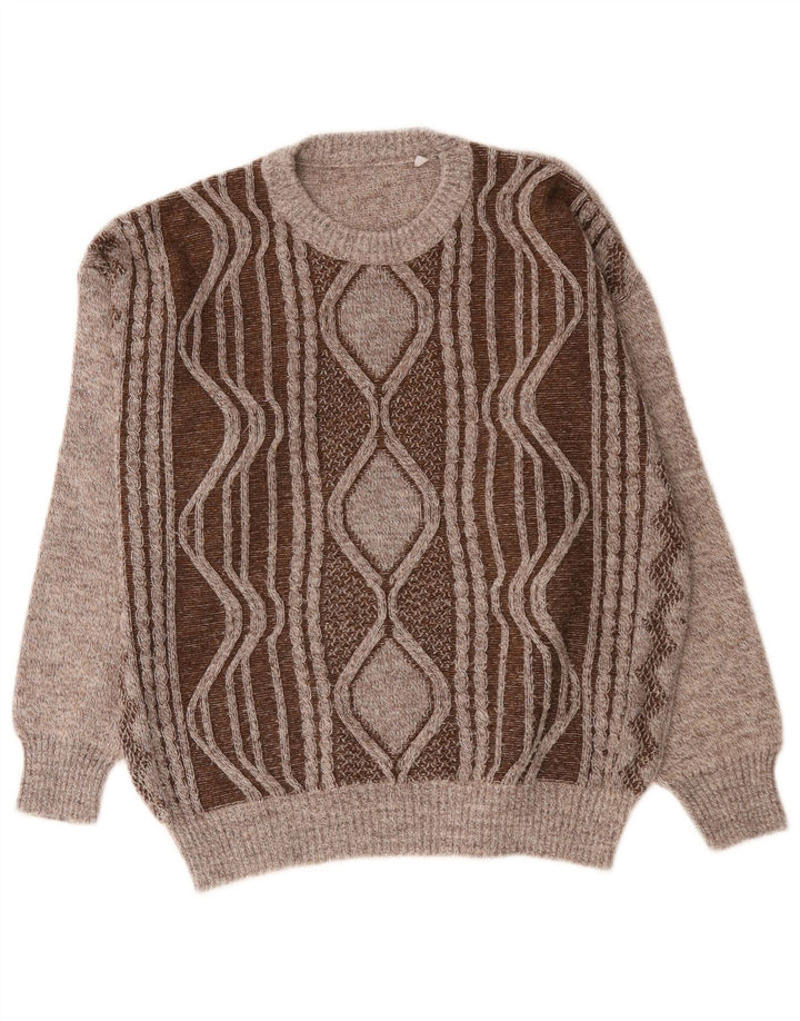 Pulover vintage pentru bărbați cu gâtul turnat mare, maro, geometric