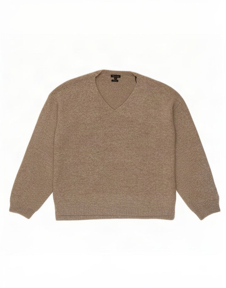 Massimo Dutti Pulover cu decolteu în V pentru bărbați, poliamidă, bej mediu