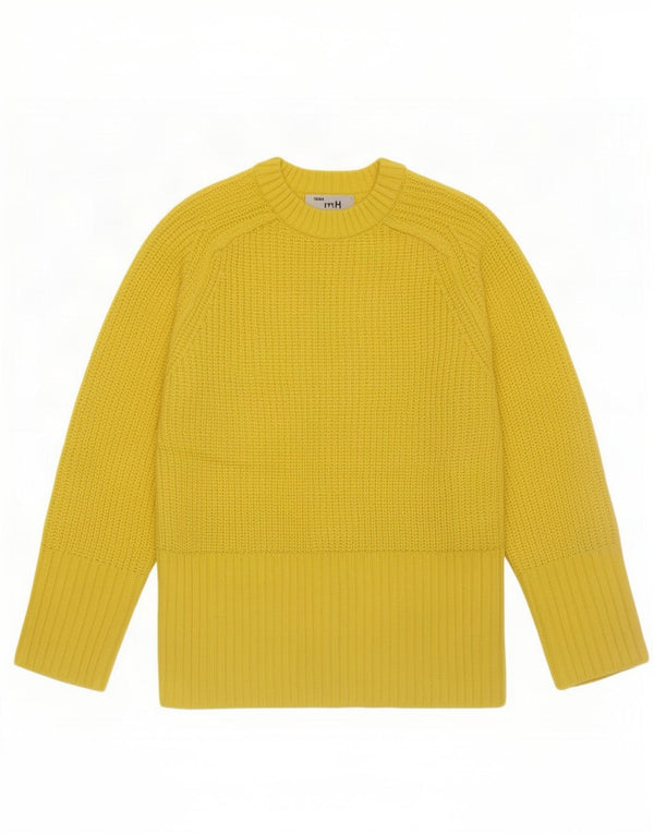 Zara Womens Oversized Crew Neck Jumper Sweater UK 6 XS Yellow Acrylic