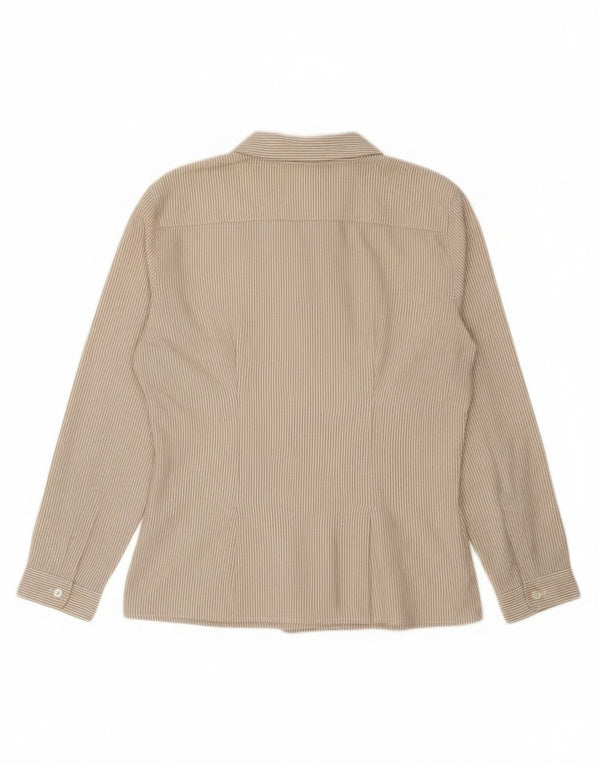 Cămașă Vintage pentru femei UK 14 Medium Beige Pinstripe Bumbac