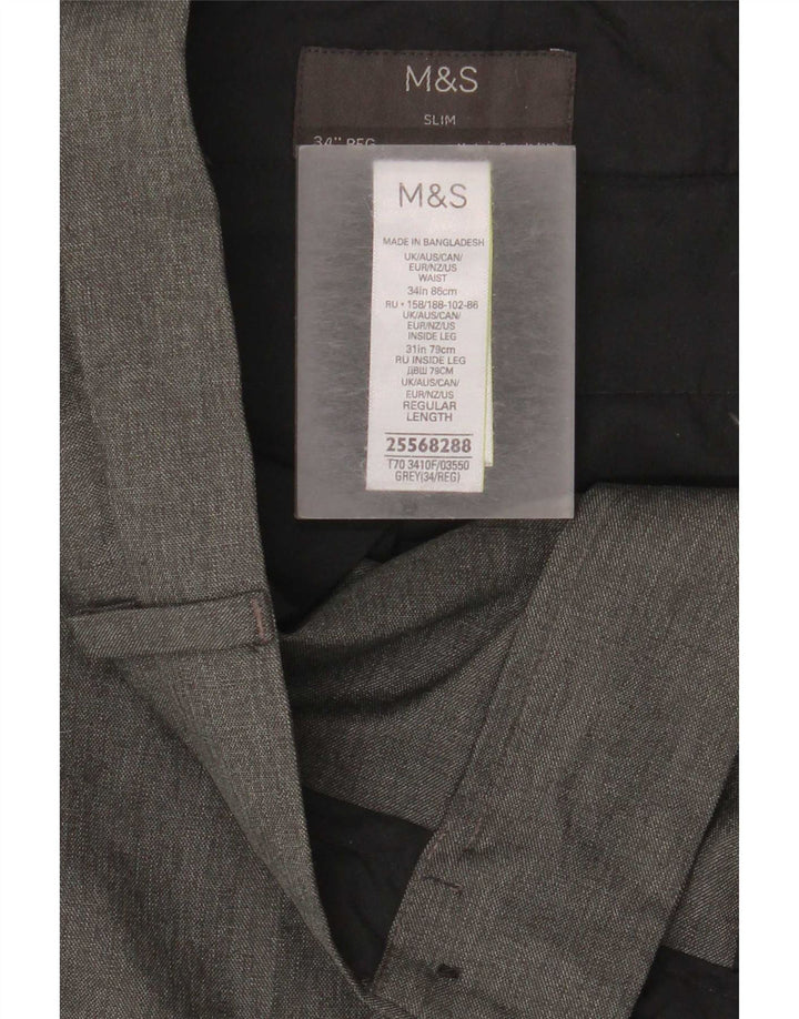Pantaloni chino pentru bărbați Marks & Spencer Slim Fit L34 L31 Poliester gri