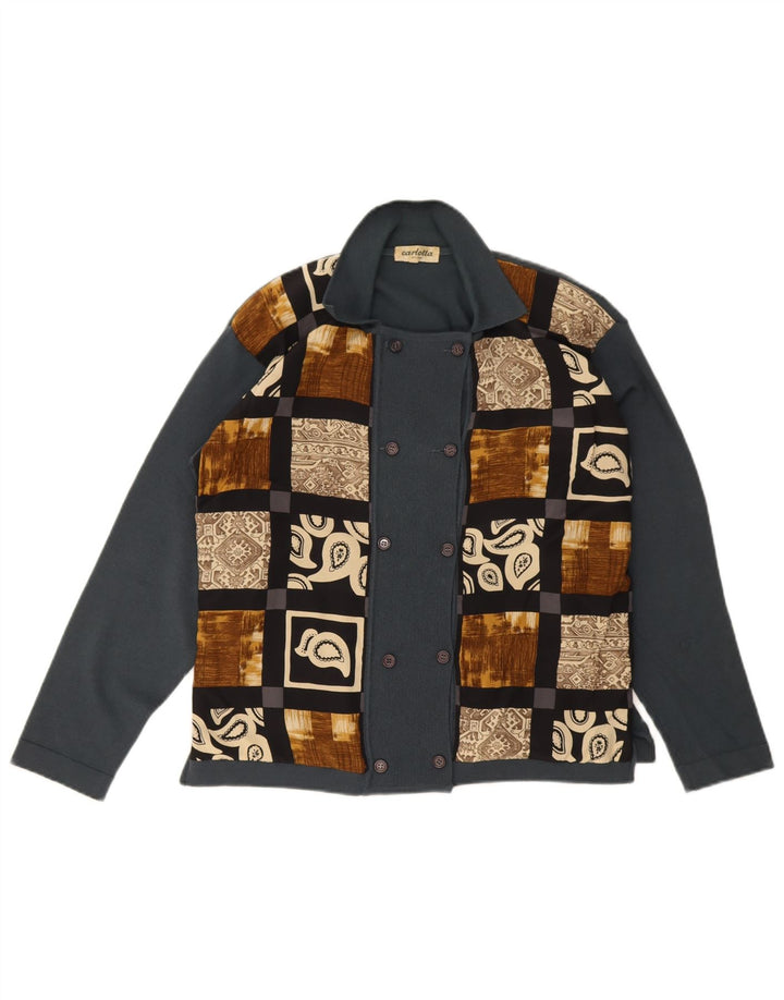Pulover cardigan vintage pentru femei la dublu piept UK 14, gri mediu, mozaic