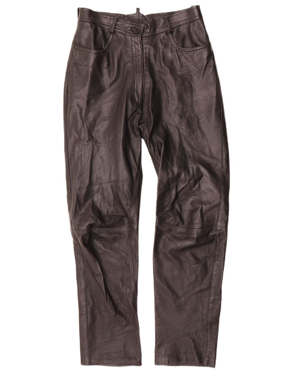 Pantaloni drepti pentru femei VINTAGE IT 42 Medium W28 L29 Piele neagră