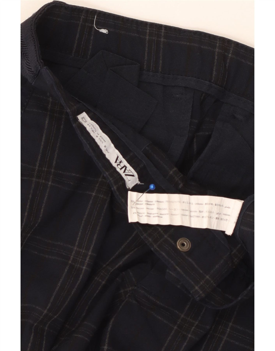 Pantaloni chino slim pentru bărbați ZARA Mici L30 L29 Poliester cu carouri bleumarin