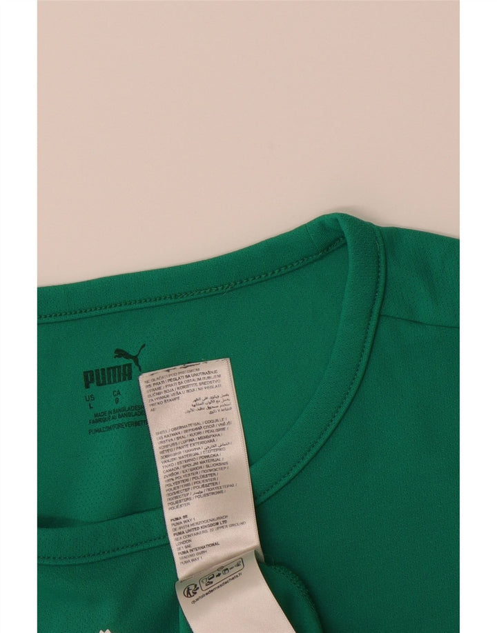 PUMA Mens T-Shirt Top Large Green Colourblock Polyester Vintage Puma and Second-Hand Puma from Messina Hembry 