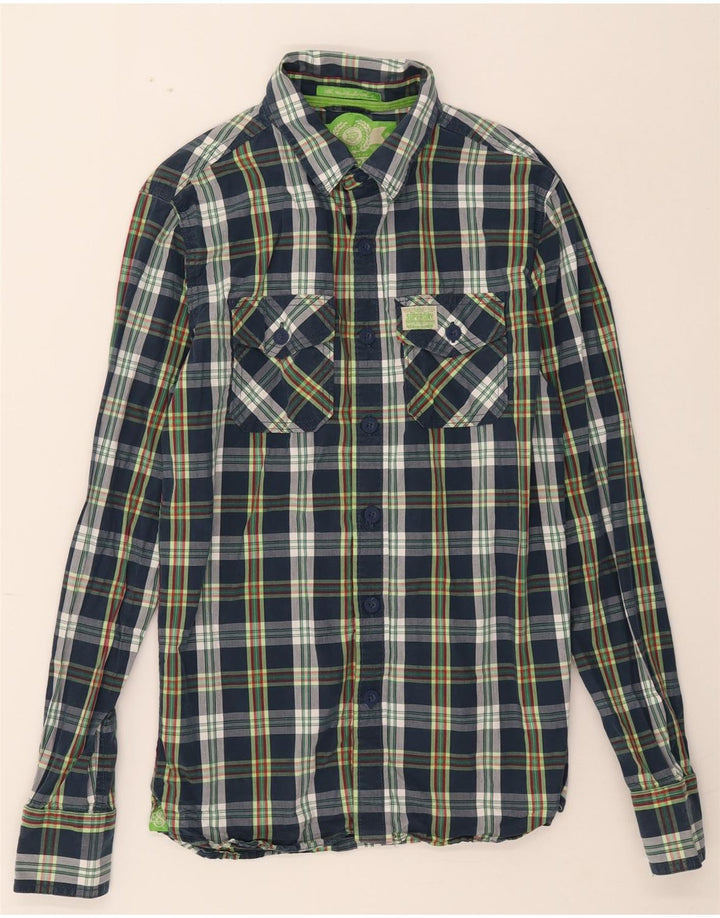 SUPERDRY Mens Shirt Small Navy Blue Check Cotton Vintage Superdry and Second-Hand Superdry from Messina Hembry 