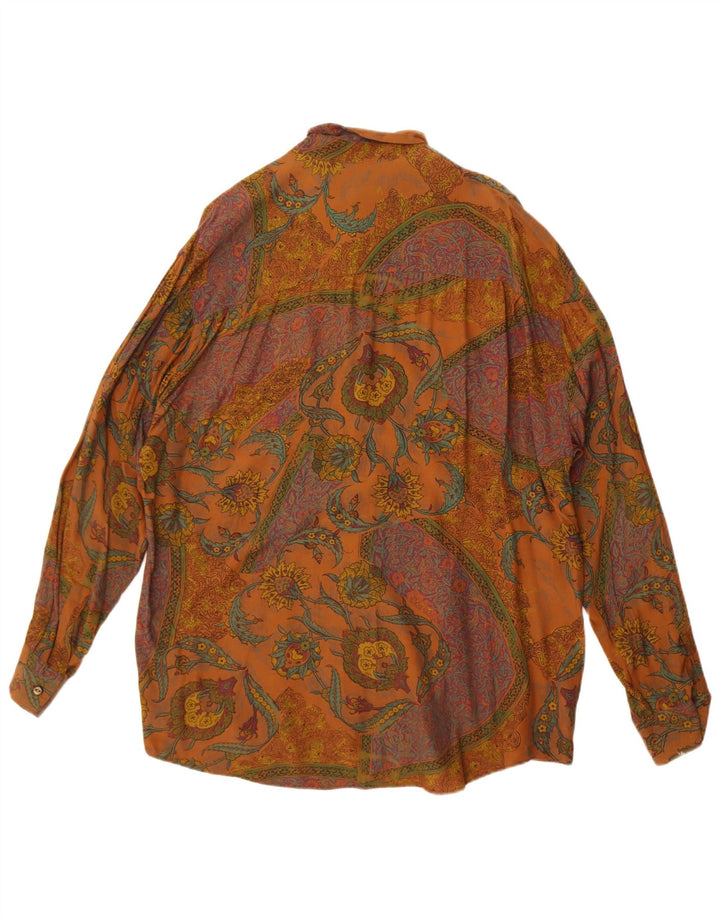 Cămașă vintage bărbați mare maro viscoză florală