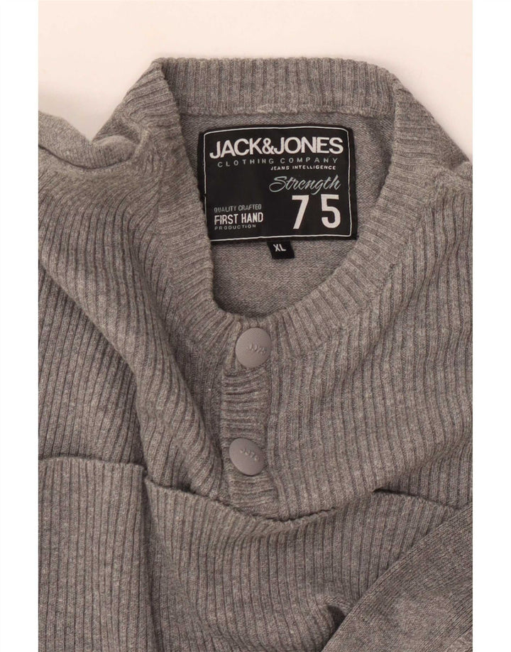 Pulover Jack & Jones pentru bărbați, cu gât cu nasturi, XL, gri