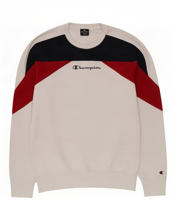 Pulover pentru bărbați Champion Pulover mediu alb, bumbac color bloc