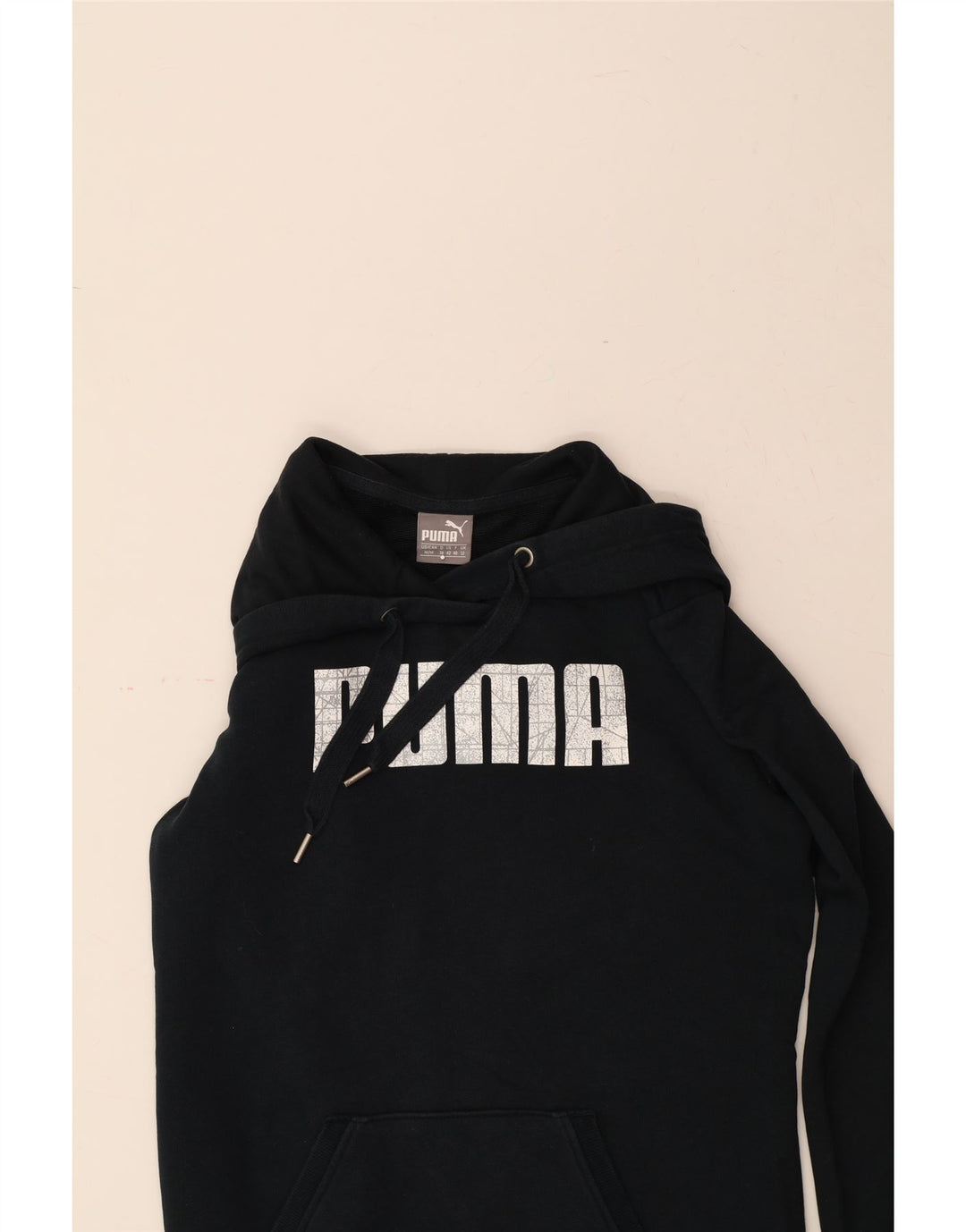 PUMA Womens Graphic Hoodie Jumper UK 12 Medium Navy Blue Vintage Puma and Second-Hand Puma from Messina Hembry 