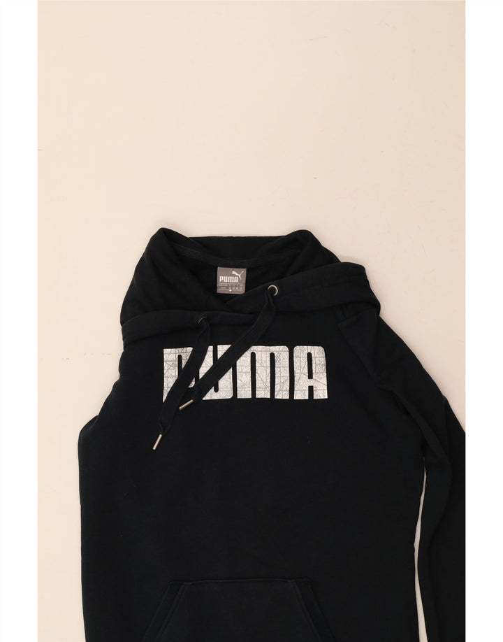 PUMA Womens Graphic Hoodie Jumper UK 12 Medium Navy Blue Vintage Puma and Second-Hand Puma from Messina Hembry 