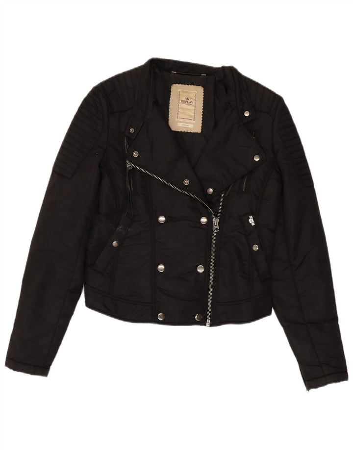 Jachetă Replay pentru femei Crop Biker UK 12 Medium Black