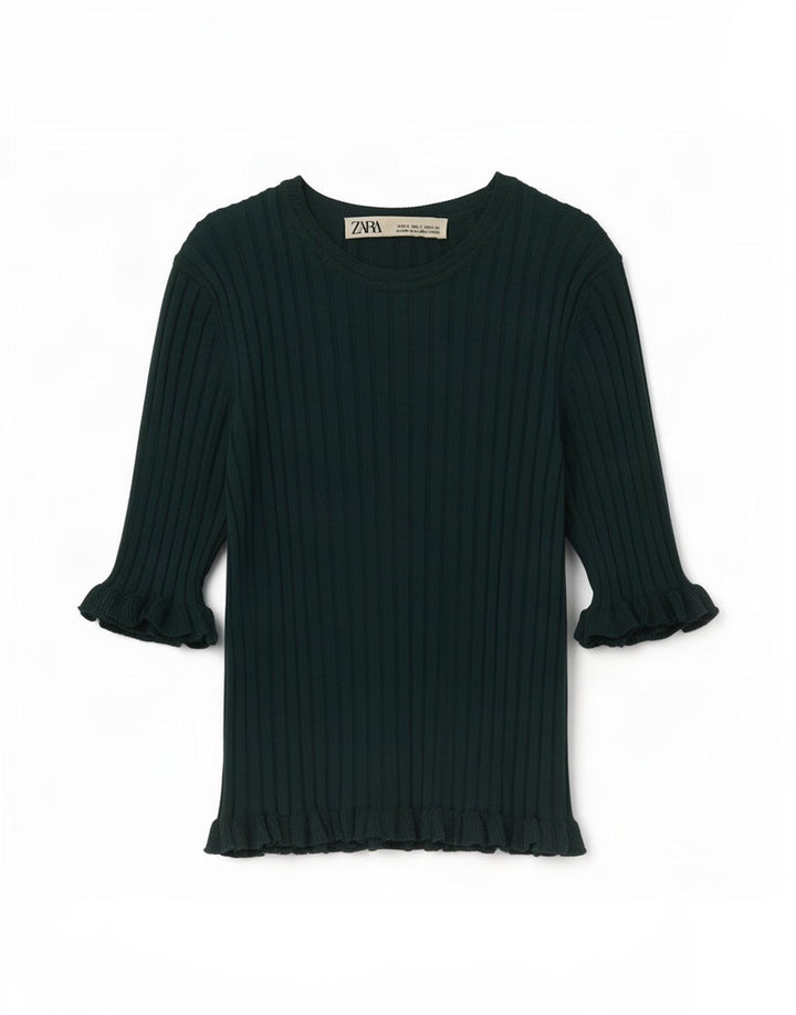 Bluză Crop Top Femei Zara UK 8 Small Green Viscose