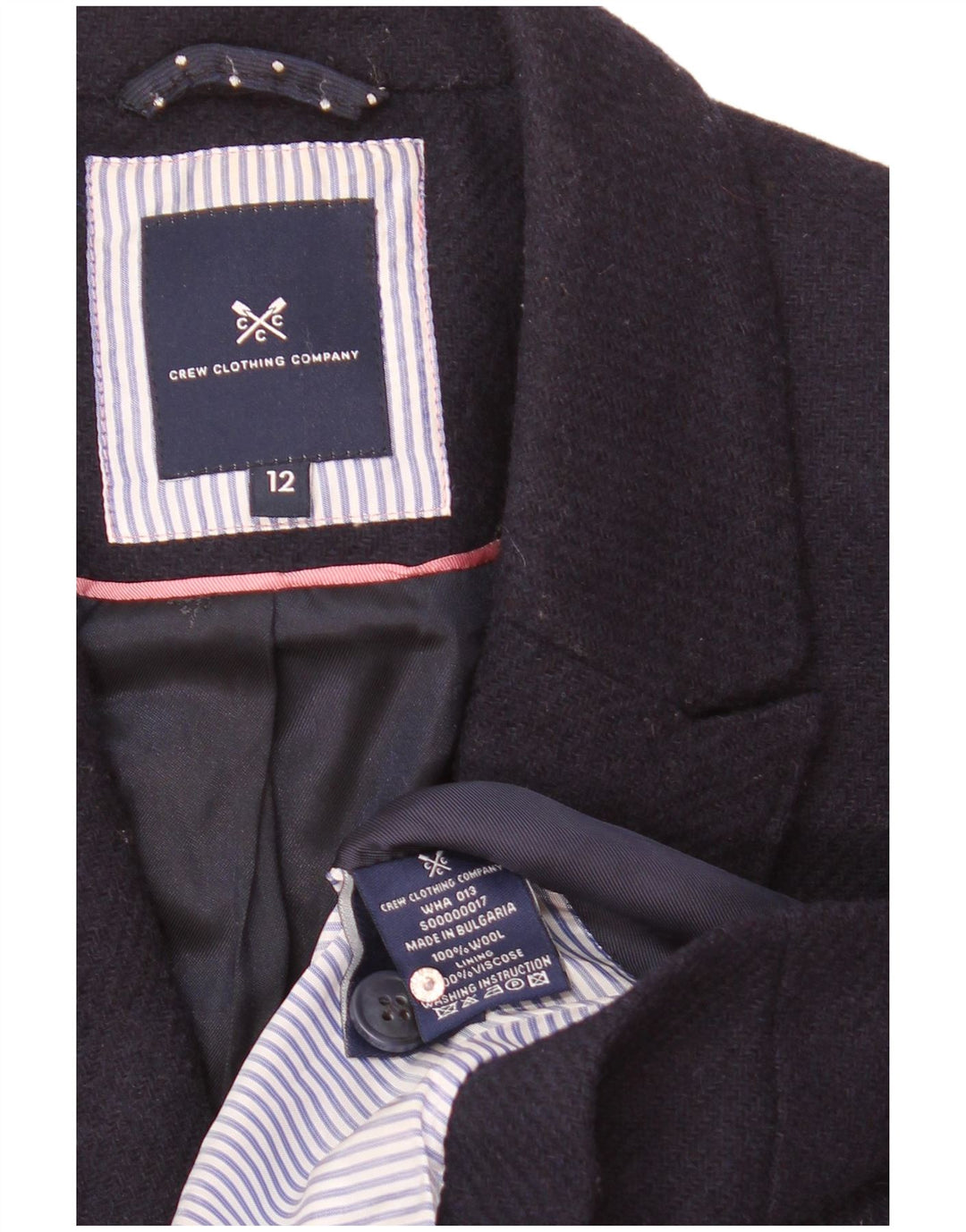 Crew Clothing Jachetă Blazer pentru femei cu 2 nasturi UK 12 Mediu Lână bleumarin