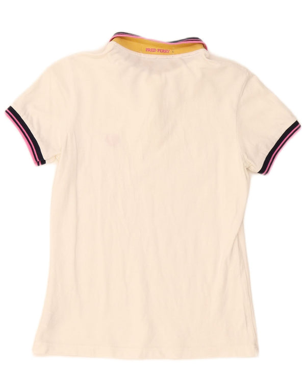 Tricou polo de rugby pentru femei Fred Perry UK 10 Bumbac cu dungi albe mici