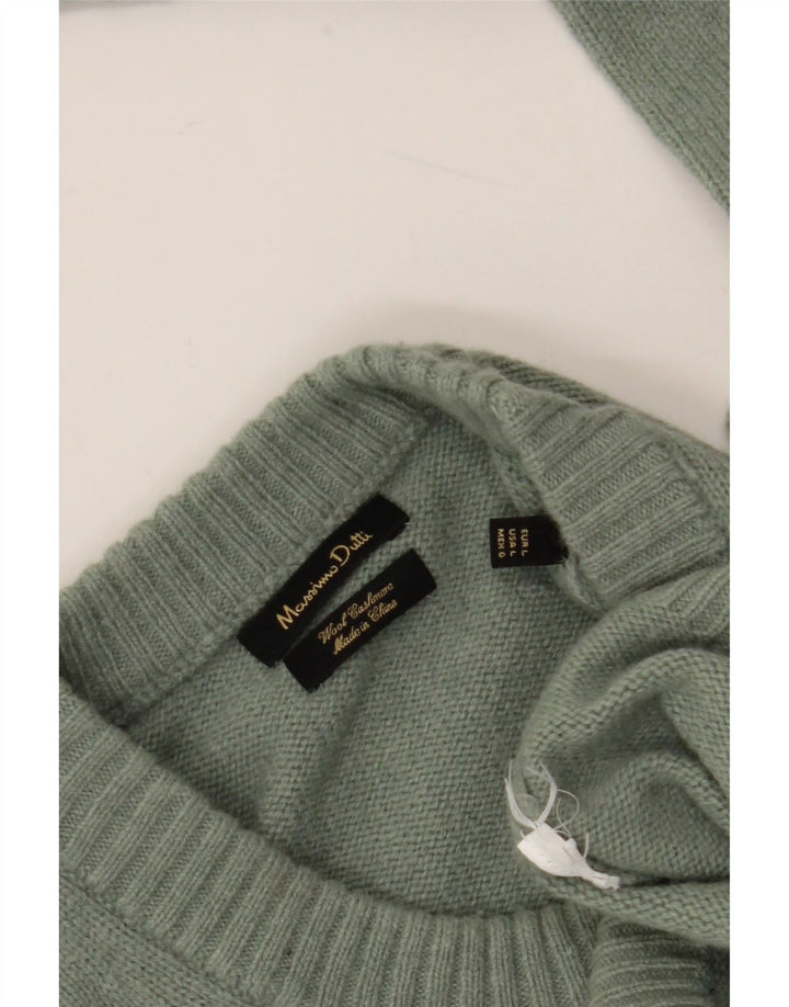 Pulover Massimo Dutti pentru bărbați cu decolteu rotund din lână verde mare
