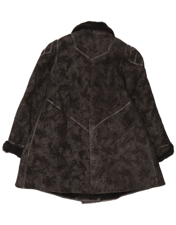 Palton vintage din shearling pentru femei IT 44 Medium Black Floral Shearling