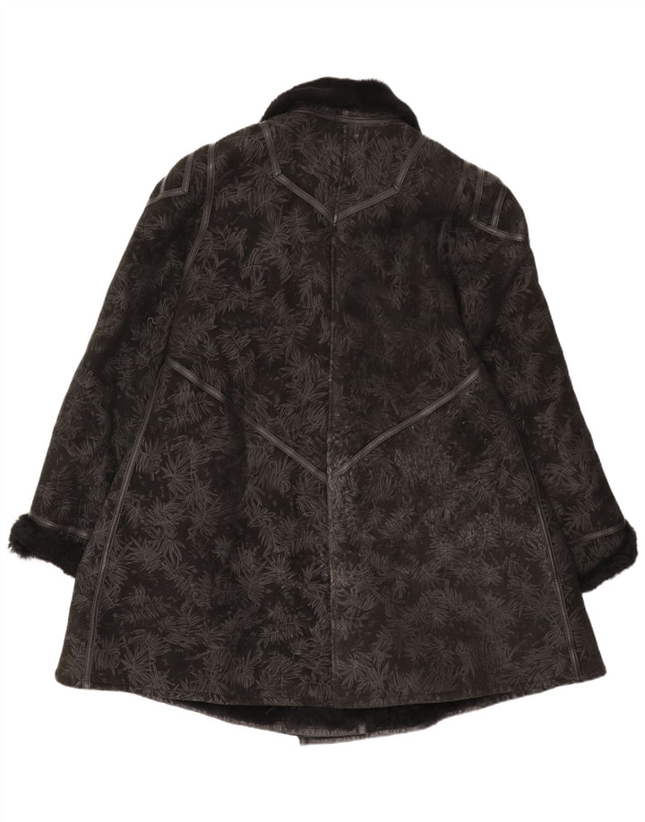 Palton vintage din shearling pentru femei IT 44 Medium Black Floral Shearling
