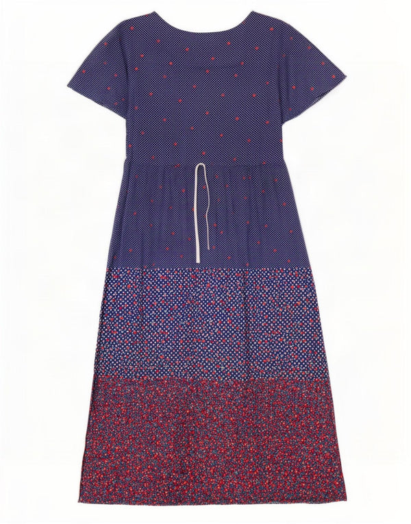 Rochie maxi vintage pentru femei UK 10 mic, albastru, floral, bumbac