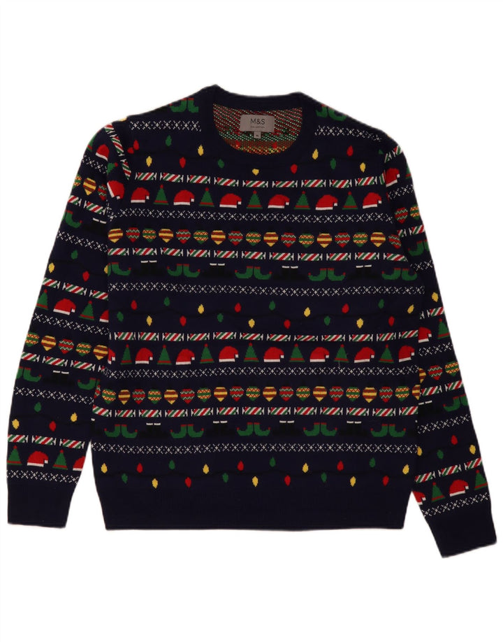 Pulover pentru bărbați Marks & Spencer cu gât crew pulover mediu bleumarin de Crăciun