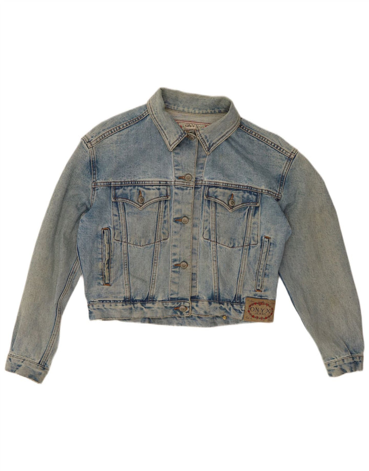 ONYX Jachetă de denim crop pentru femei UK 14, bumbac albastru mediu