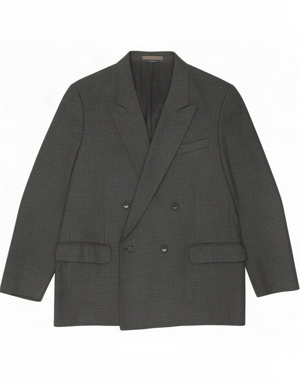 Vintage Mens Double Breasted Blazer Jacket IT 54 2XL Gri Wool Virgin