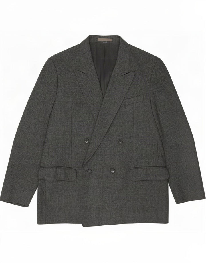 Vintage Mens Double Breasted Blazer Jacket IT 54 2XL Gri Wool Virgin
