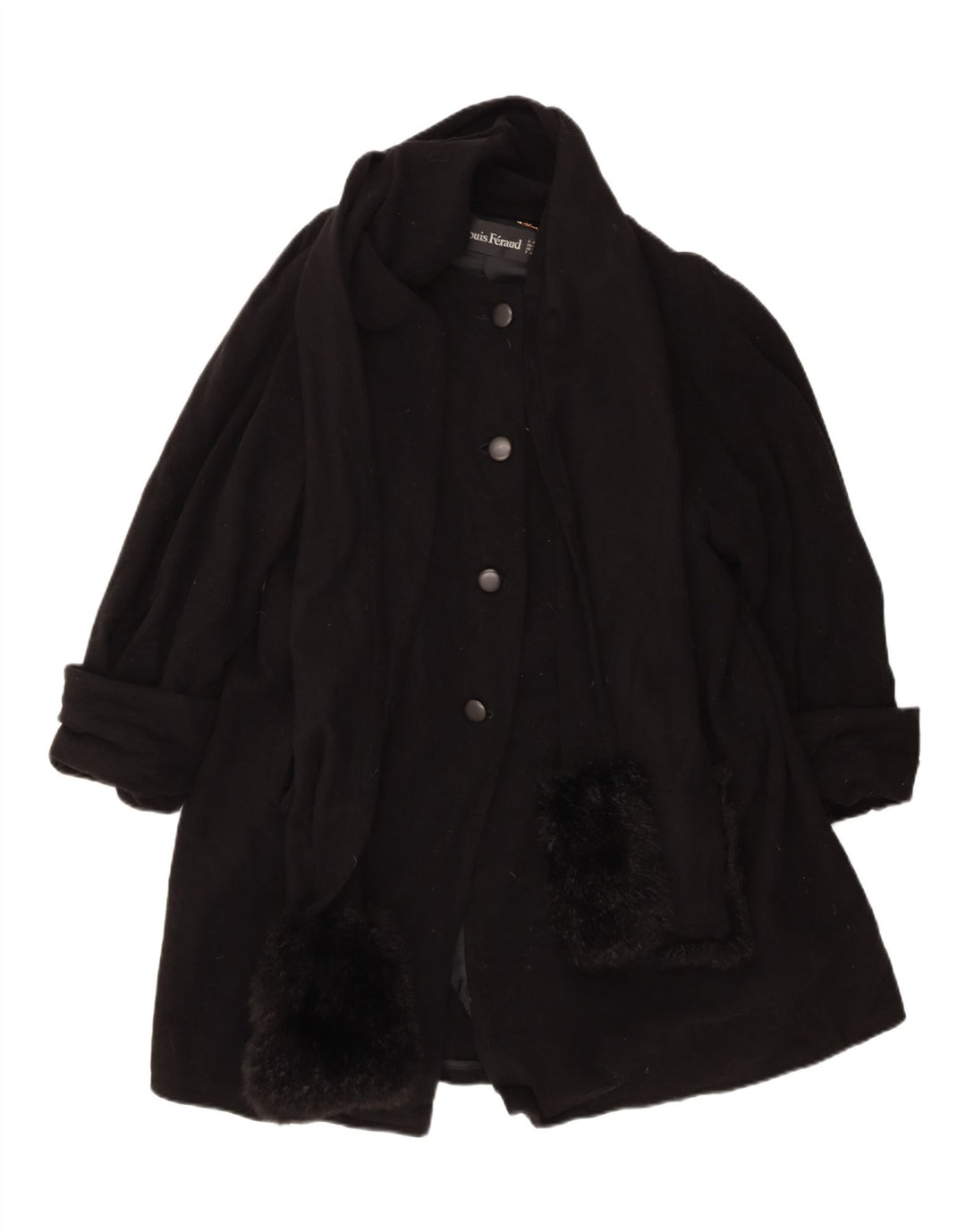 Palton pentru femei Louis Feraud UK 14 mare, negru, lână virgină clasică