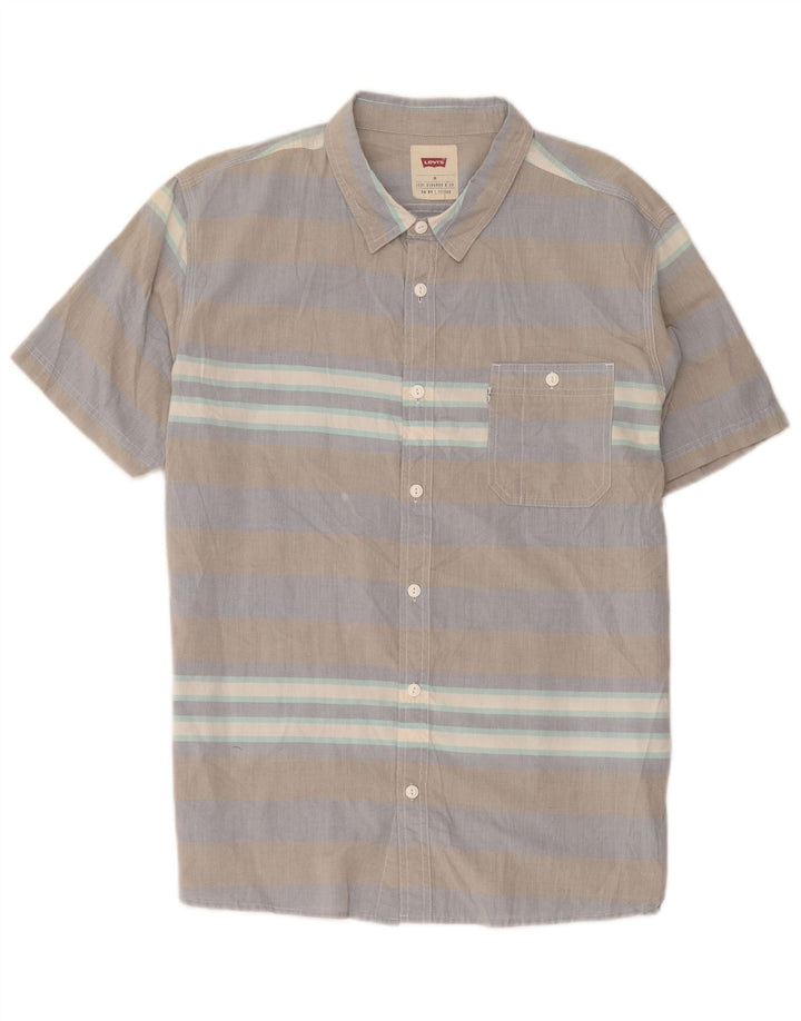 Cămașă cu mânecă scurtă pentru bărbați Levi's XL, bumbac cu dungi gri