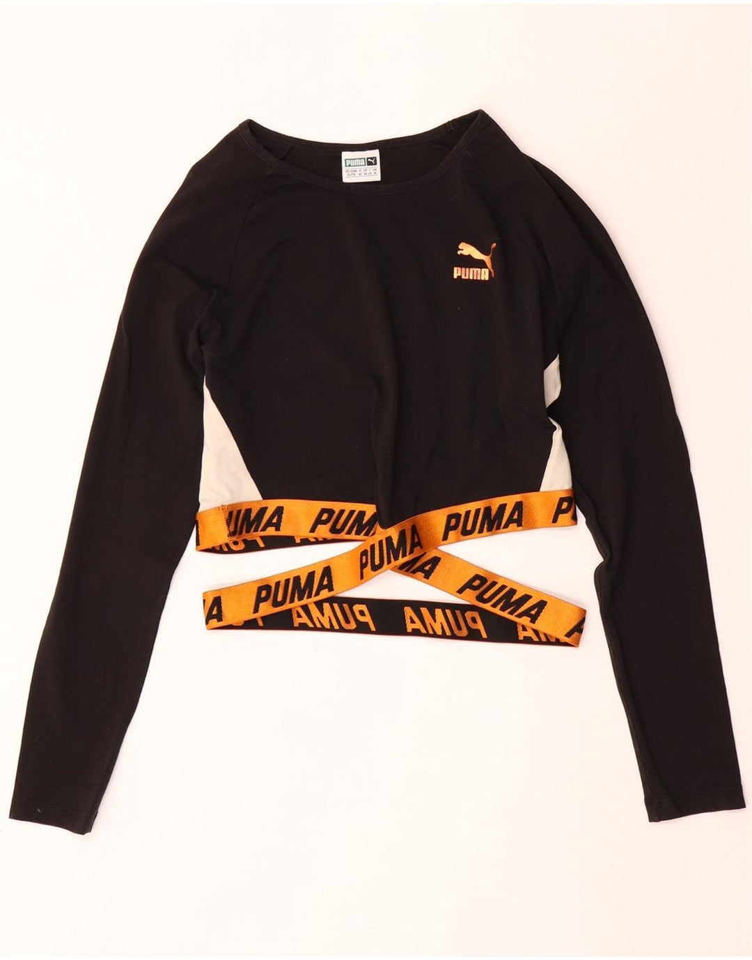 Top crop grafic PUMA pentru femei cu mânecă lungă UK 16, mare, negru, colorblock