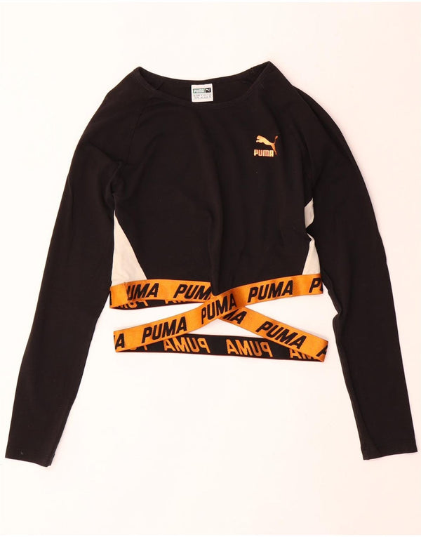 Top crop grafic PUMA pentru femei cu mânecă lungă UK 16, mare, negru, colorblock