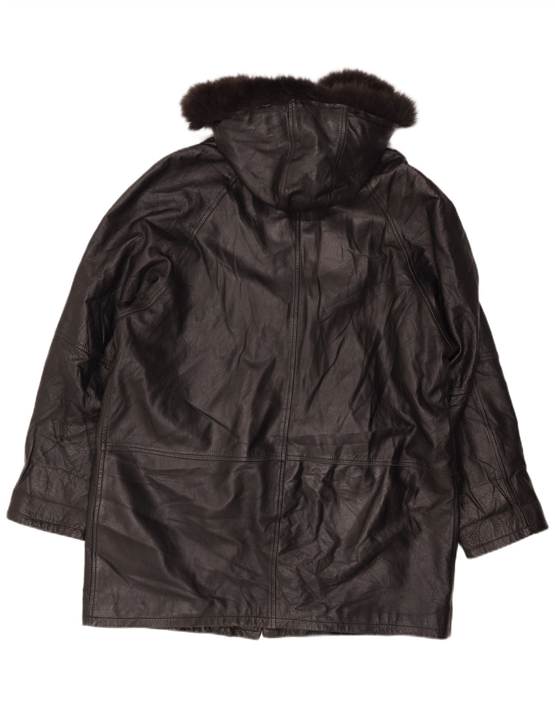 Palton de piele vintage pentru femei, cu glugă, cu glugă, UK 18 XL, piele neagră